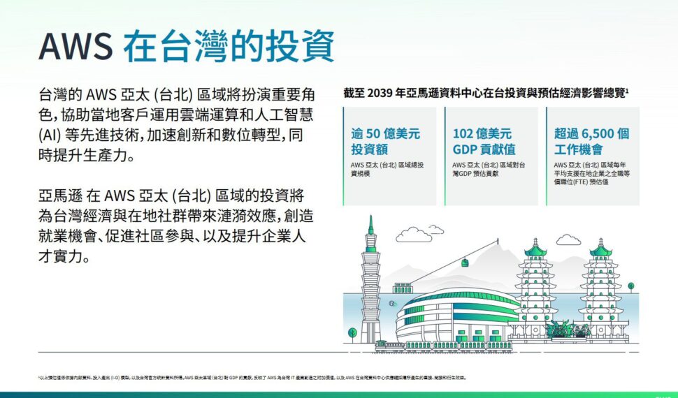 AWS宣佈在台灣投資逾 50 億美金、預計將創造 102億美元GDP貢獻！