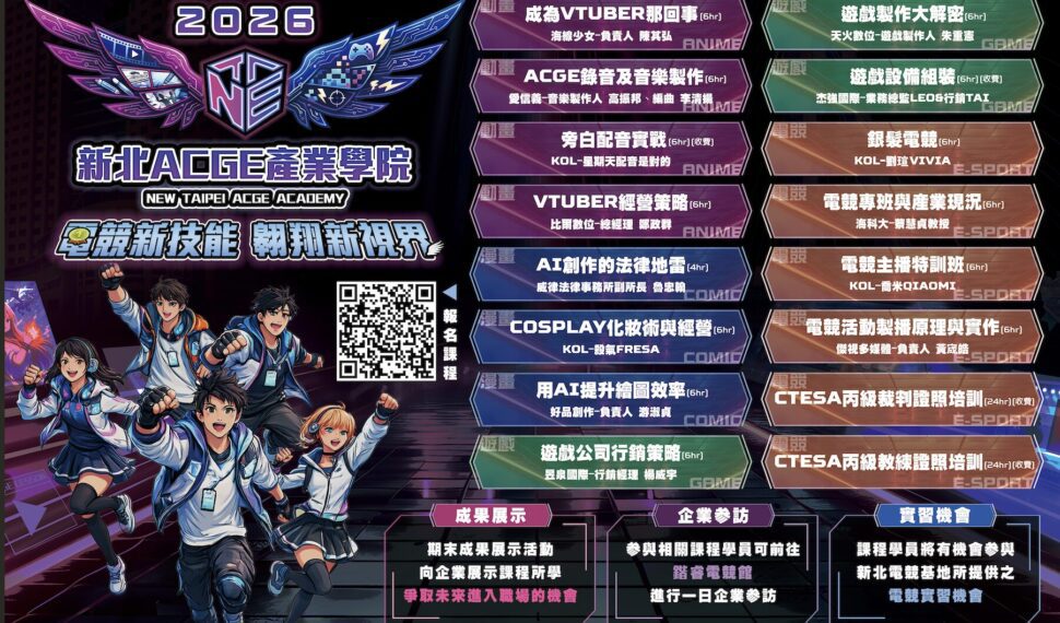夢想變現！「2026 新北 ACGE 產業學院」開課 即日起開放報名搶攻電競商機